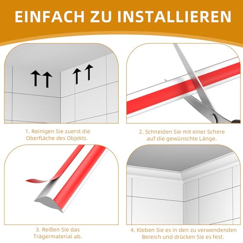 Flexible Selbstklebend Zierleisten Deckenleisten, TPE Dreieck Zierleiste Decken Und WandüBergang, Abschlussleiste Küchenarbeitsplatte Wandkanten (3M,12mm*9mm,Weiß)