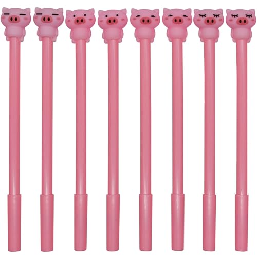 Set de 12 bolígrafos de gel tema cerdito rosa con tinta negra miniatura 1
