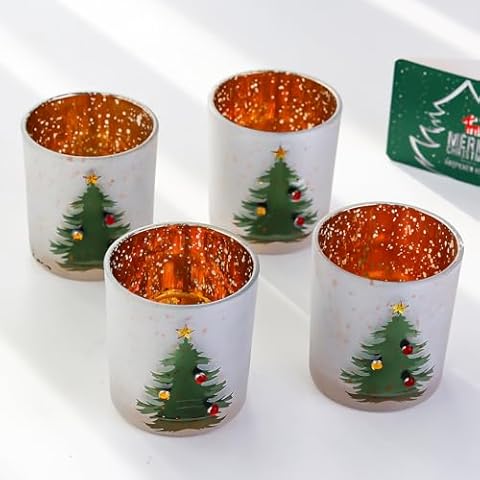WDHODEC 4PCS Glass Christmas Candle Holders Cover