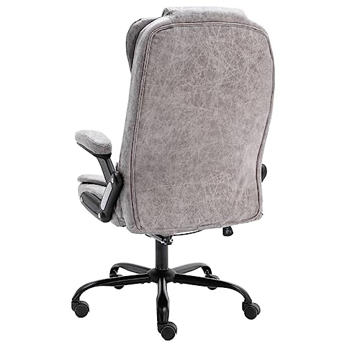 Chaise de bureau en similicuir daim gris clair fauteuil de direction dossier lombaire - 5
