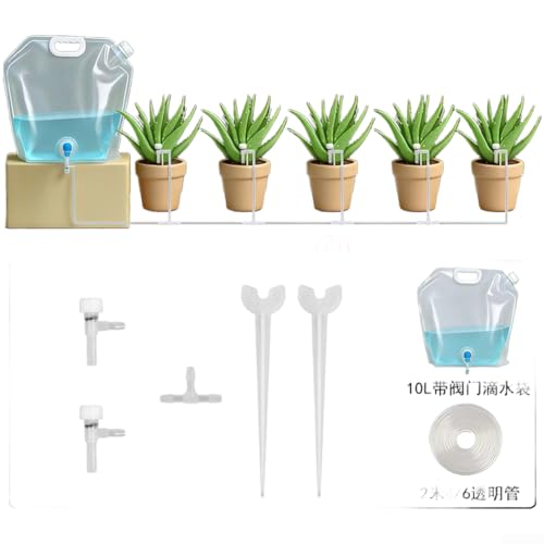 Bolsa de riego por goteo, 10 L, sistema de riego de jardinería, válvula de flujo ajustable, conexión rápida, construcción resistente para plantas de jardín y flores (2 metros)