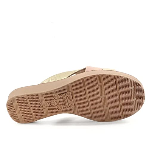 Tamanco Fem Usaflex Plataforma Couro Bege Tricolor AG3917001 Tamanho:37;Cor:Bege