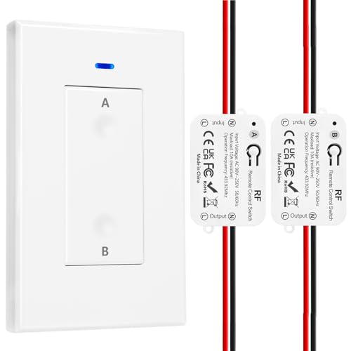 DieseRC AC 110V 120V 220V 240V Wireless Remote Control Light Switch 1500W 1 Channel 433Mhz RF Relay Receiver with 2 Transmitters Keyfob for Lamp Bulb, Easy to Install