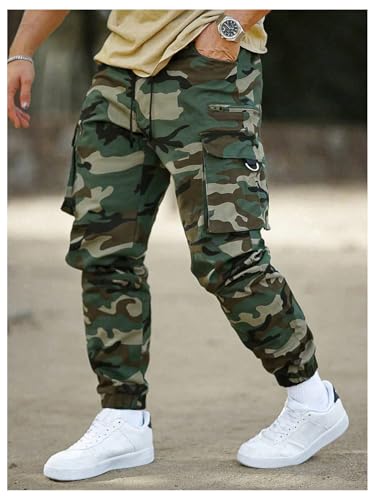 Men's Camo Cargo Pants Streetwear Drawstring Flap Pockets Workout Jogger Pants2