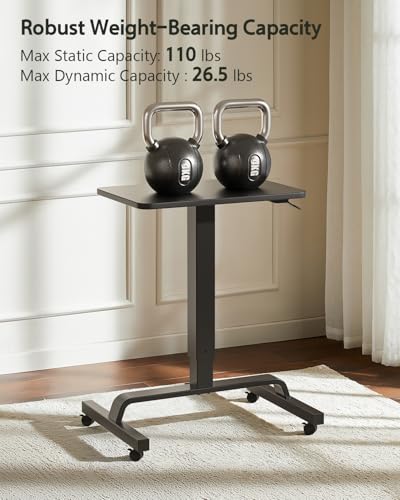 Image of WALKINGDESK Height Adjustable Mobile Standing Desk with 360 Swivel Casters, 29 inch-45 inch Pneumatic Rolling Desk on Wheels, Perfect for Home Office, Bedroom, Living Room, Black