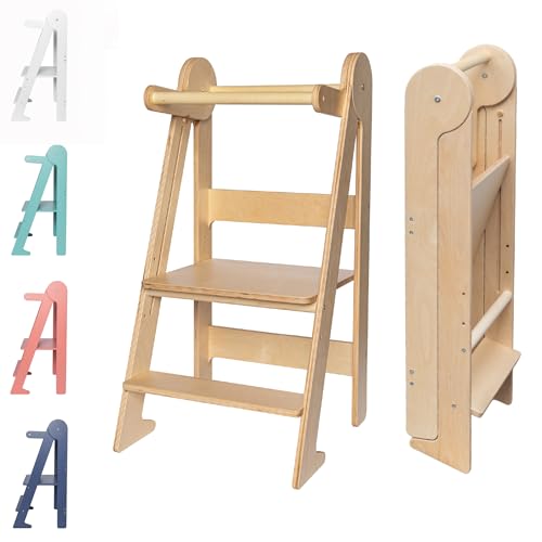 TOYBOX Torre de Aprendizaje Plegable, Torre Aprendizaje Montessori, Torre Montessori, Learning Tower (Madera Natural)