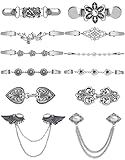 Tornito 12Pcs Vintage Sweater Shawl Clips Retro Cardigan Collar Dresses Chain Clip Antique Flowers Pattern Brooch Pins Clip for Women