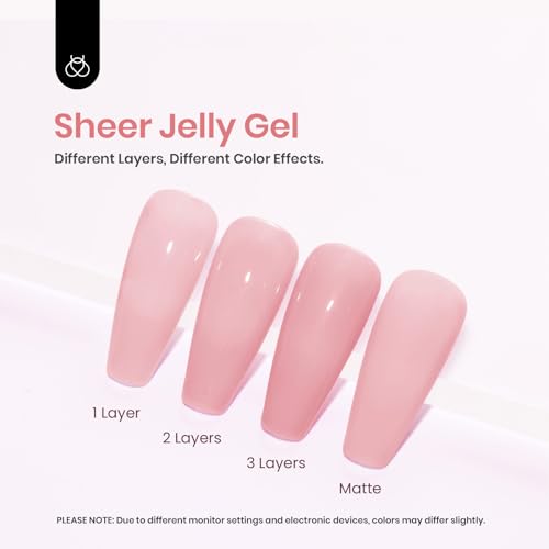 Beetles Nude Pink Gel Nail Polish, 15ml Neutral Sheer Pink Jelly Gel Polish Translucent Effect Nail Concealer Spring Summer Color Soak off UV French Nail Art Design DIY Manicure Gift for Women - 4