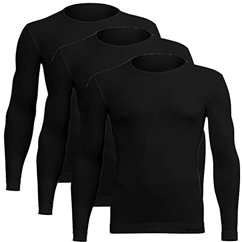 Preisvergleich Produktbild BRUBECK Unterhemd Langarm 3er Pack Herren / Unterhemden 55% Baumwolle / Langarmshirts atmungsaktiv geruchshemmend für Männer / Mens Undershirt Seamless Black / schwarz / Gr. L / LS01120A