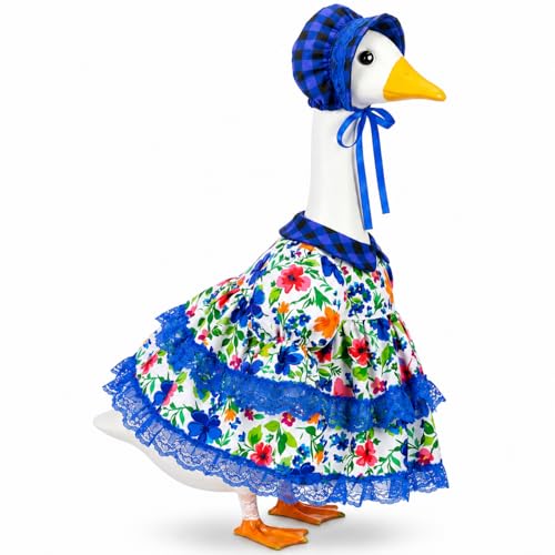 Abbylike Summer Porch Goose Outfits Flower Lolita Dress with Hat Floral Lawn Goose Clothes Fits Large 23'' Cement Statue for Summer Outdoor Garden Yard Patio Pathway Art Decorations