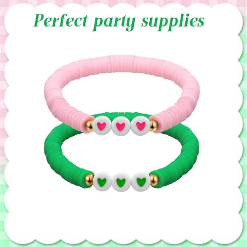 24 Pcs Pink Green Witch Party Favors Gifts Bracelets Polymer Clay Beaded Friendship Bracelets for Witch Party (Heart Style)4
