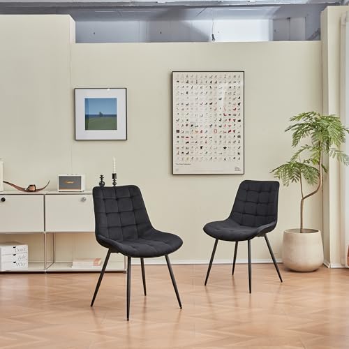 GroBKau - Juego de 2 sillas de cocina, silla acolchada, silla de salón, sillón con respaldo, asiento de terciopelo, patas de metal, 50 x 39 x 88 cm (2, negro claro)