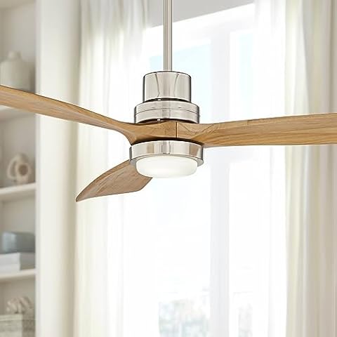 Casa Vieja 52" Delta-Wing DC Modern 3 Blade Indoor Ceiling Fan with LED Light Remote Brushed Nickel Natural Solid Wood for Living Kitchen House Bedroom Family Dining Home Office Kids Room Cover