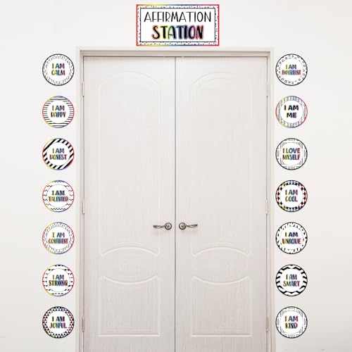 Image of Affirmation Station Bulletin Board Set Composition Positive Bulletin Board for Classroom Growth Mindset Decor Polka Dots and Stripes Inspirational Motivational Accent Cutout for Home School Teacher