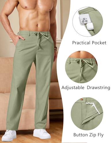 Image of COOFANDY Men's Cotton Linen Pants Casual Drawstring Dress Pants Beach Summer Lightweight Trousers