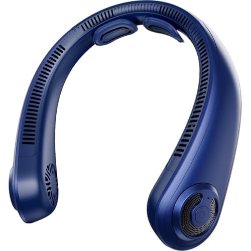 5000mAh Portable Neck Fan, [16H Long Lasting] Bladeless Personal Fan, 5 Speeds Wearable Fan for Neck, Ultra Quiet Rechargeable Cooling Fan for Travel, Outdoor, Hot Flashes, Golf, Office Blue