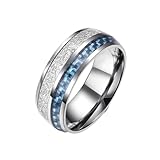 TIEHOKTW Anillo de boda y banda para hombre, acero inoxidable de 8 mm, fibra de carbono, anillos de compromiso de plata con grabado de meteorito, talla R 1/2