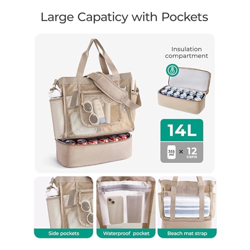 Bolsa de playa para mujer con nevera integrada, ideal para un día de piscina sin arena 3