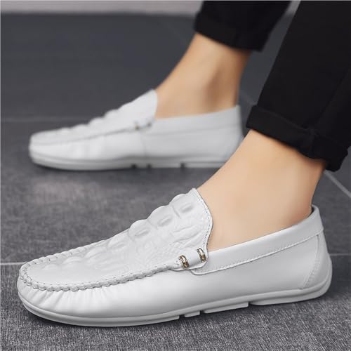 Loafers for Men Round Toe Solid Color Crocodile Print Lightweight Flexible Comfortable Casual Non-Slip Low Heel Work Shoes2
