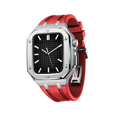 Kit d'accessoires militaires Apple Watch boîtier métal blindé rouge argenté 44mm