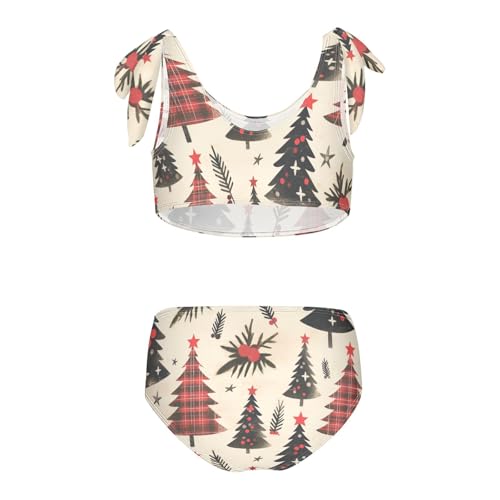 KLL Buffalo Plaid Christmas Trees Girls' 2 Piece Bikini Sets Quick-Dry Beach Swimsuit Swimwear2
