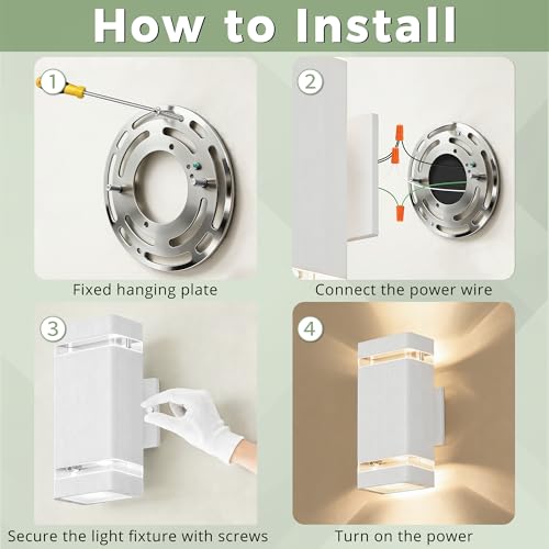 Image of JYV Square Outdoor Wall Lights, Up and Down Porch Lights, White 2 Pack