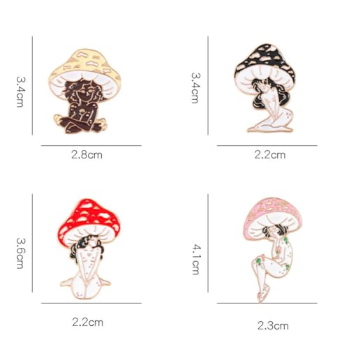 Image of 4PCs Cartoon Mushroom Girl Pins Brooches Enamel Lapel Pin Cute Mushroom Brooch Pin Plant Mental Enamel Pins Set Mushroom Brooches for Backpack Cloths Hats Accessories Decor Women Girls Jewelry Gifts