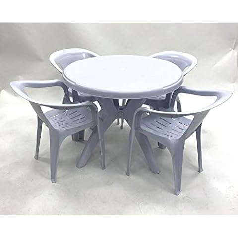BE Furniture WHITE Patio Garden Sets Bistro, Balcony Sets - 4 x Patio Chairs. Outdoor Garden Dining Table and Chairs Set Cover