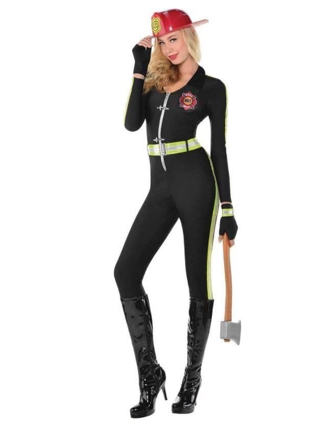 Costume de pompier pour femme - Déguisement de pompier - Uniforme de pompier amusant pour enterrement de vie de jeune fille, festival, Halloween et...
