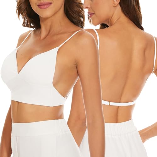 Image of Strappy Low Back Bra for Women Deep V Low Cut Backless Bralette Multiway Convertible Straps Halter Bra