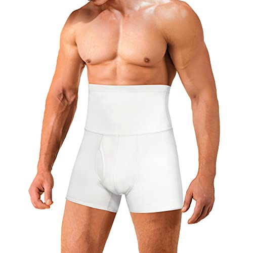 IFKODEI Men Tummy Control Shapewear Shorts High Waist Slimming Body Shaper Girdle Compression Underwear Boxer Brief (White, XL)