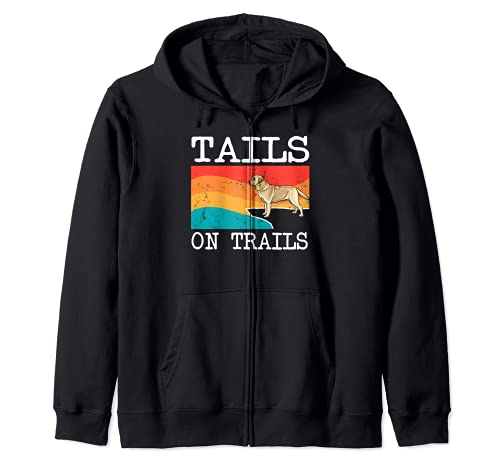 Tails On Trails Yellow Labrador Retriever Dog Funny Hiking Zip Hoodie, Black