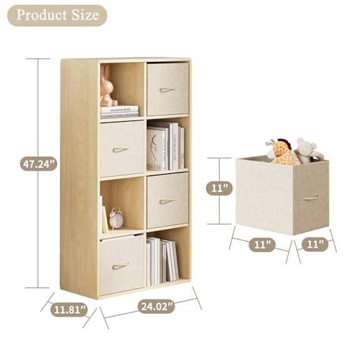 EXPERLAM 8 Cube Storage Organizer - Solid Wood Bookshelf with 4 Storage Bins, Cube Shelf with 2 Removable Back Panels, Vertical or Horizontal Bookcase, Open Book Shelf for Bedroom, Living Room, Office - Thumbnail 2