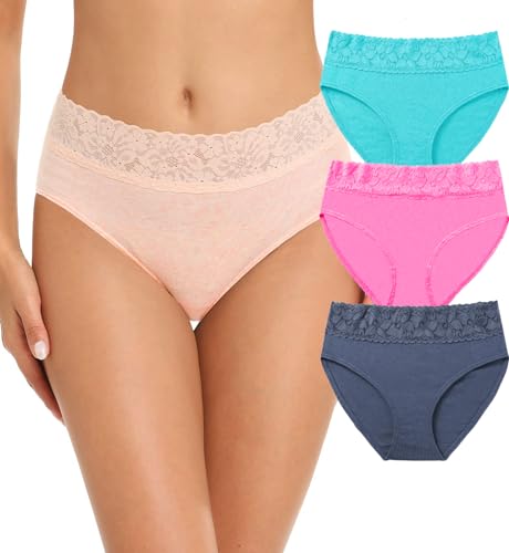 Image of NICSY Womens Underwear Cotton Bikini Panties Lace Soft Hipster Panty Ladies Stretch Full Girls Briefs (Multicolor)
