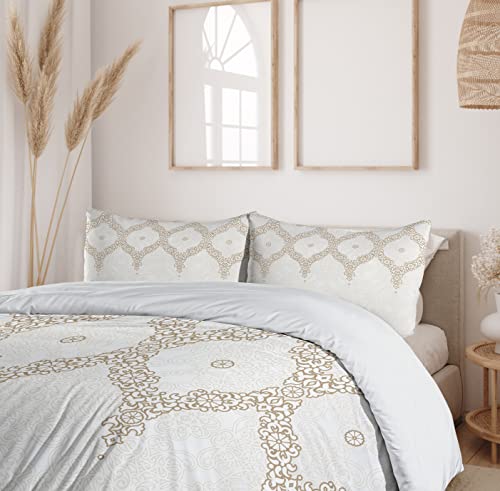 Ambesonne Moroccan Duvet Cover Set, Ornate Background Traditional Soft Color Eastern Elements And Pattern, Decorative 3 Piece Bedding Set With 2 Pillow Shams, California King, Camel White #TOP5