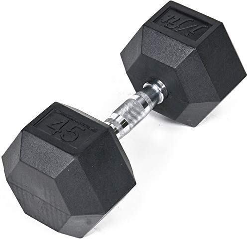 JFIT Rubber Hex Dumbbells, Single, 45 LB