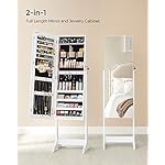 SONGMICS Jewelry Cabinet Armoire, Freestanding Lockable Storage Organizer Unit with 2 Plastic Cosmetic Storage, Full-Length Frameless Mirror, for Necklace Earring, White UJJC002W01 - Image 3