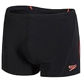 Speedo Men's Endurance+ Polyester Solid Square Leg Swimsuit for Men (Black/Lava Red, 40) by Yogi Sports