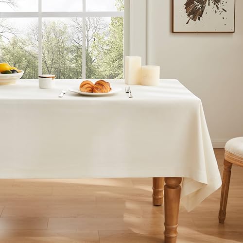 ZeeMart Basic Linen Textured Table Cloth, 60 x 104 Inch Ivory, Farmhouse Style Off White Rectangle Tablecloth, Wrinkle Resistant Washable Heavy Weight TableCloths by ZeeMart - Image 2