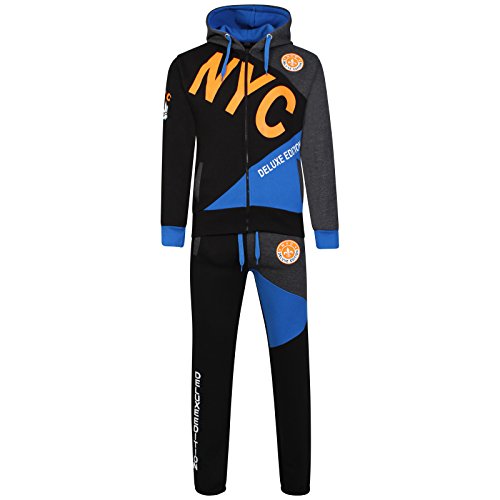 NYC Deluxe Edition - Tuta da ginnastica per bambini con cappuccio e parte superiore e inferiore, 7-13 anni, Nero , 13