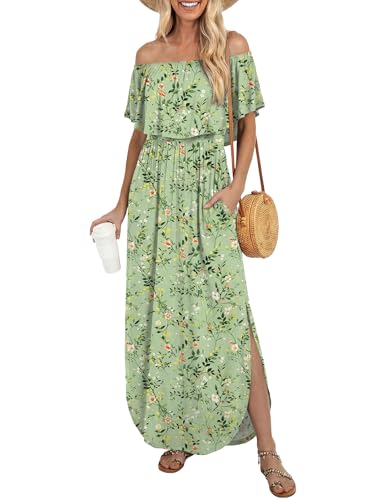 Image of LILBETTER Womens Off The Shoulder Ruffle Party Dresses Side Split Beach Maxi Dress