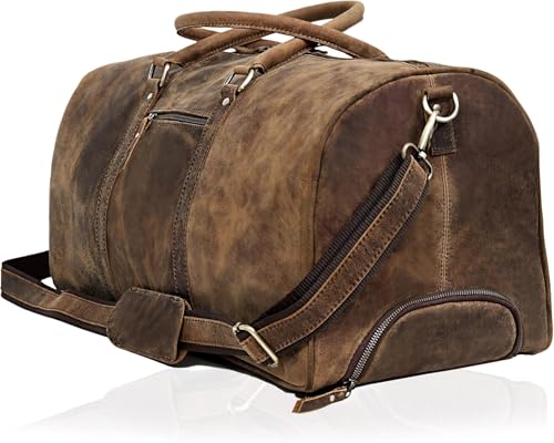 Weekender Leather Duffel Bag for Men Overnight Vintage Travel Duffle with Shoulder Strap Carry On Sports Gym 24 Inch Leather Luggage Carryall Cool Gifts for Him by Cureo4