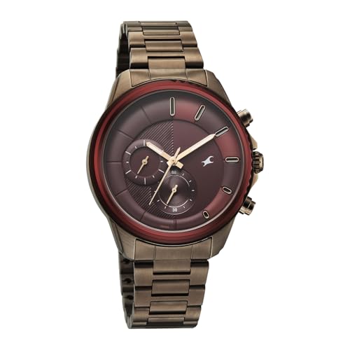 Image of Fastrack Wild Chameleons Back Inspired Bezel with Maroon Dial IP TCE Stainless Steel Strap Watch for Men - 3337KM02