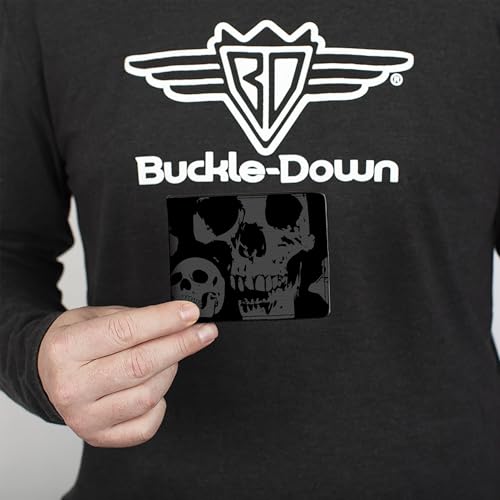 Image of Buckle-Down Men's Buckle-down Pu Bifold Bi Fold Wallet, Mutlicolor Black skull, 4.0 x 3.5 US