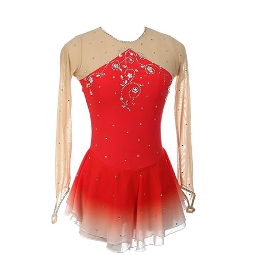 JRUIA Classic Girls Ice Roller Skating Wear for Training Gradient Women's Figure Skating Dress Outdoor Gymnastics Skirts,Red,12_15Years