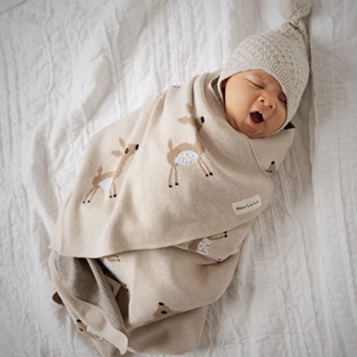 Bleu La La Soft Baby Swaddle Receiving Blanket - 100% Cotton Knit Soft Cozy Receiving Swaddling Quilt Blanket for Shower Gift Registry for Newborns, Infants, Toddlers (Deer - Sage)