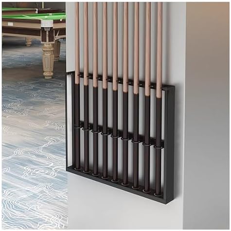 Wall Mount Pool Cue Rack - Metal Billiard Cue Holder with Double Layer U-Shaped Slots, Ideal Billiards Accessories for Home & Club, Black 60x6x50cm