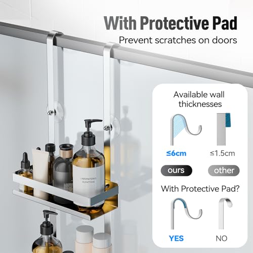 Laimew Duschablage ohne Bohren Badezimmer Organizer, Badregal Duschregal ohne Bohren, Duschablage zum Hängen für Glasduschtüren, Duschregal zum Hängen Shampoo Halterung für Dusche Silber