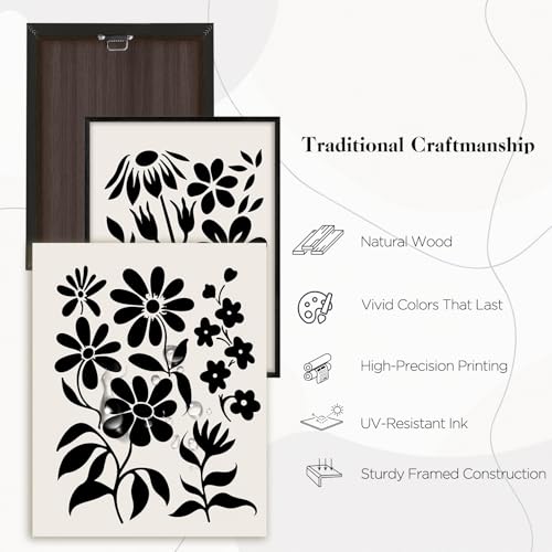 SERIMINO Black and White Wall Art Framed Bedroom Decor Aesthetic, Botanical Floral Canvas Wall Art for Living Room Boho, Set of 3 Flower Market Prints Farmhouse Wall Decor,20 x28 inch