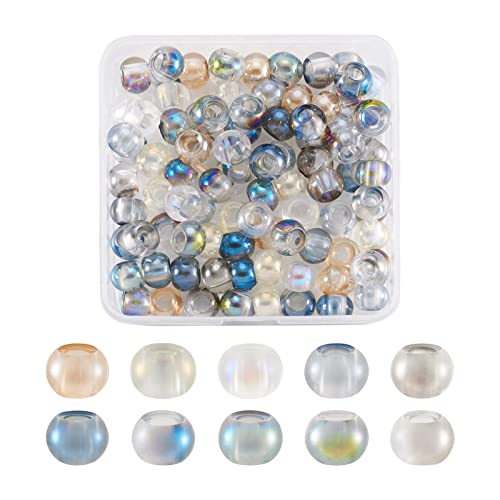 Beadthoven 100pcs Electroplate Glass Rondelle European Beads Large Hole 10 Colors 14mm Transparent Colorful Slide Charm Beads Mixed Colors for Leather Macrame Jewelry Craft Making Hole: 6mm